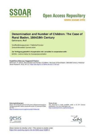 Denomination and Number of Children: The Case of Rural Baden, 18th/19th Century
