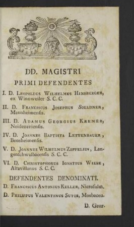 DD. Magistri primi defendentes