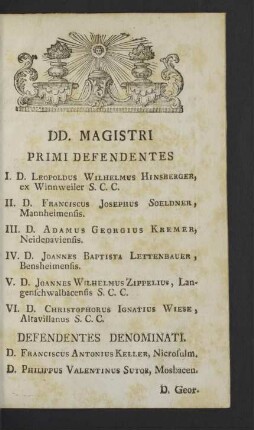 DD. Magistri primi defendentes