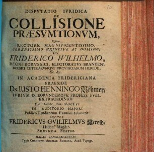 Dispvtatio Ivridica De Collisione Præsvmtionvm