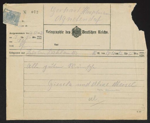 Brief von Alice Bernoulli an Margarete Hauptmann