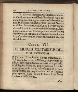 Caput VII. De Iudiciis Militaribus Ducum Exercitus