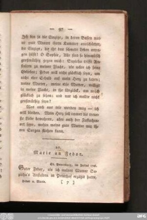 10. Marie an Fedor. St. Petersburg, im Junius 1726.