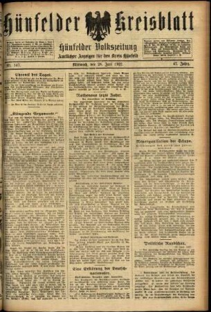 Ausgabe vom Mittwoch, den 28. Juni 1922.