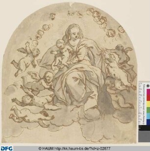 Maria mit Kind in Wolken, von Engeln umgeben