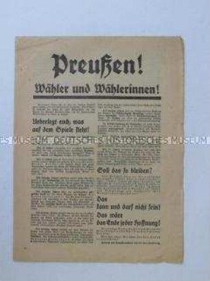 Propagandaflugblatt der DNVP zur Landtagswahl in Preußen 1932