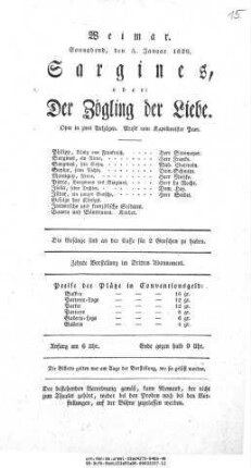 Sargines, oder: Der Zögling der Liebe
