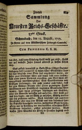 57tes Stuck. Schwabach, den 23. Augusti, 1757.