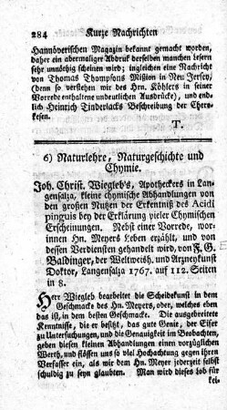 6. Naturlehre, Naturgeschichte und Chymie.