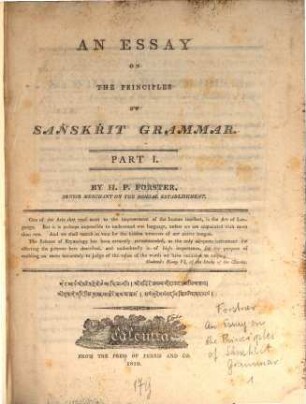 An essay on the principles of Sanskrit grammar