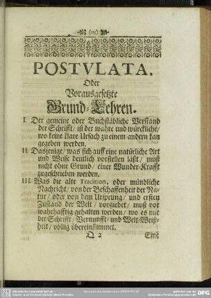 Postulata, Oder Vorausgesetzte Grund-Lehren