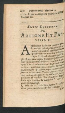 Sectio Duodecima. De Actione Et Passione.