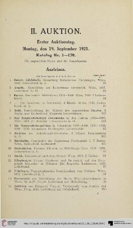 Erster Auktionstag: Montag, den 19. September 1921 (Nr. 1-170)