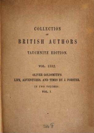 The life and times of Oliver Goldsmith, 1