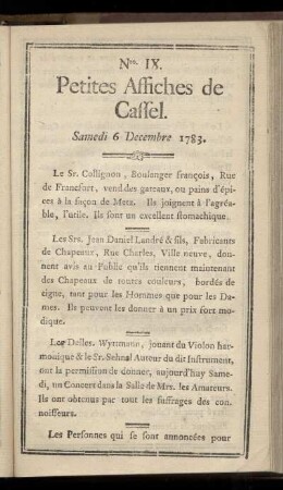 No IX (Samedi 6 Decembre 1783)