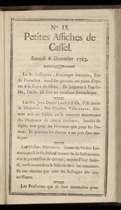 No IX (Samedi 6 Decembre 1783)