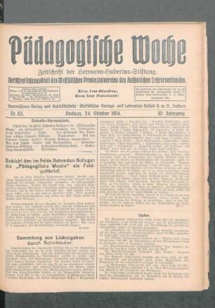 Schickt den im Felde stehenden Kollegen die "Pädagogische Woche" als Feldpostbrief