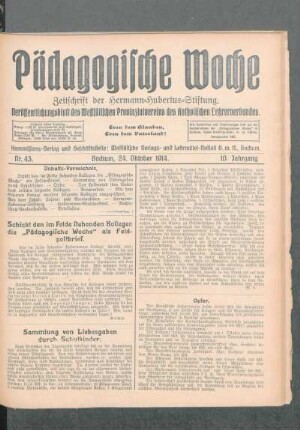 Schickt den im Felde stehenden Kollegen die "Pädagogische Woche" als Feldpostbrief