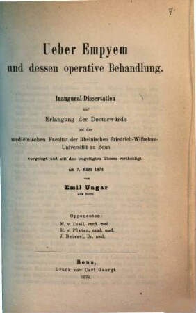 Über Empyem und dessen operative Behandlung : Inaug. Diss.