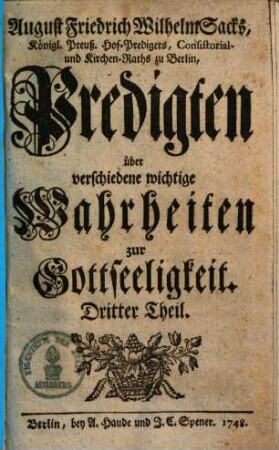 Predigten über verschiedene wichtige Wahrheiten zur Gottseligkeit, 3