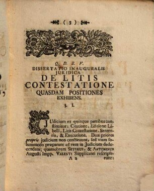Dissertatio Inauguralis Iuridica De Litis Contestatione Quasdam Positiones Exhibens