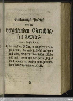 Einleitungs-Predigt von der vergeltenden Gerechtigkeit Gottes