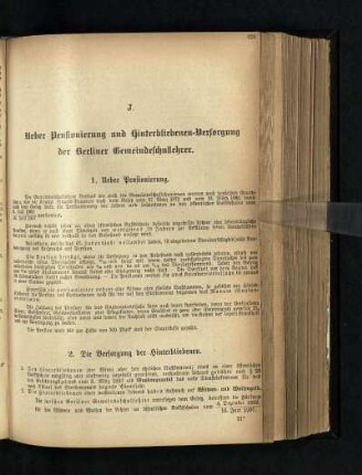 J. Ueber Pensionierung und Hinterbliebenen-Versorgung der Berliner Gemeindeschullehrer