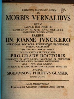 Diss. inaug. de morbis vernalibus