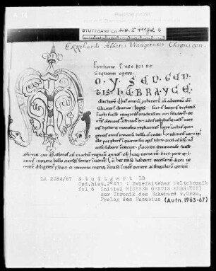 Ekkehardus Uraugiensis - Chronicon universale — Initiale M(OYSEN GENTIS HEBRAYCE), Folio 6recto