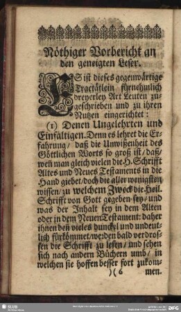 Nöthiger Vorbericht an den geneigten Leser
