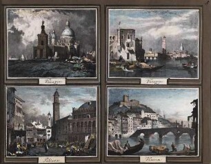 'Padova', Marktplatz; aquarellierte Lithographie 'Venezia', Hafen bei Sturm; aquarellierte Lithographie 'Venezia', San Pietro di Castello; aquarellierte Lithographie 'Verona',Teilansicht; aquarellierte Lithographie