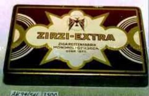 Blechdose für 25 Stück Zigaretten "ZIRZI-EXTRA ZIGARETTENFABRIK MONOPOL-DRESDEN"
