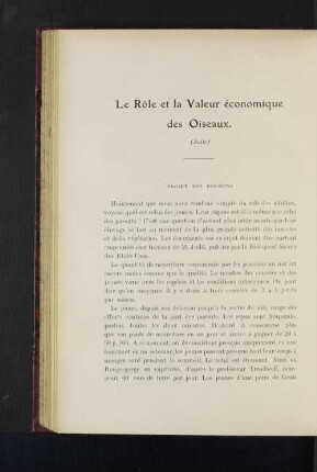 Le Role et la Valeur économique des Oiseaux.