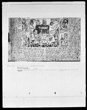 Biblia Pauperum — Typologische Bildseite mit Geburt Christi, Folio 1verso