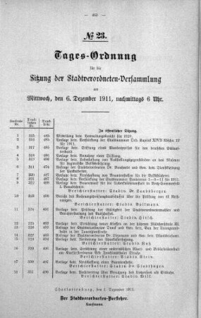 Tages-Ordnung No. 23 (315-332), 06. Dezember 1911