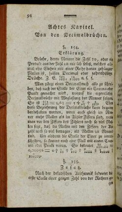 Achtes Kapitel. Von den Decimalbrüchen.