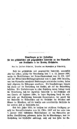 Bemerkungen zu der Instruktion für den geschichtlichen und geographischen Unterricht an den Gymnasien und Realschulen in der Provinz Westphalen