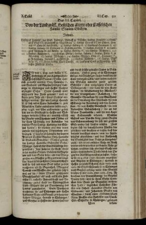 Das III. Capitel. Von der Landgräfl. Hessischen ältern oder Casselischen Familie Stamm-Gliedern.