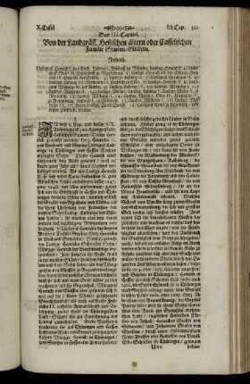 Das III. Capitel. Von der Landgräfl. Hessischen ältern oder Casselischen Familie Stamm-Gliedern.