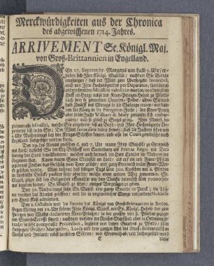 Merckwürdigkeiten aus der Chronica des abgewichenen 1714. Jahres.