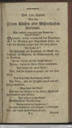 Das 12te Capitel. Von den schönen Künsten oder Wissenschaften überhaupt