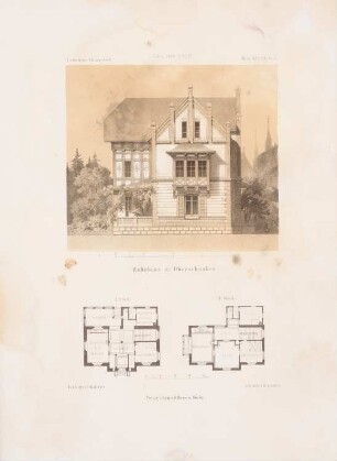 Wohnhaus, Oberschwaben: Grundrisse, Ansicht (aus: Architektonisches Skizzenbuch, H. 91/3, 1868)