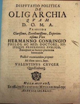 Disputatio Politica De Oligarchia