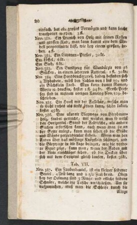 Tab. VII. [Beschreibung]; Nro. 387.-407.