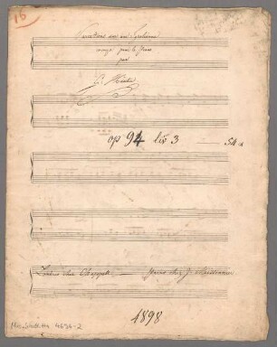 Trois thêmes elégants, livre 3, pf, op. 94/3 - BSB Mus.Schott.Ha 4696-2 : [title on p. 1:] Variations sur une Tyrolienne // comp: pour le piano // par // Fr: Hünten // [publsher's addition:] op 93 [corrected: 94] liv 3 - 54 x // [[autograph:] Londres chez Chappell - Paris chez J. Meissonnier.