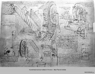 Disegni di macchine et delle arti segrete e altre cose di Leonardo da Vinci raccolti da Pompeo Leoni (Codex atlanticus) : Wasserräder und Wasserwinde