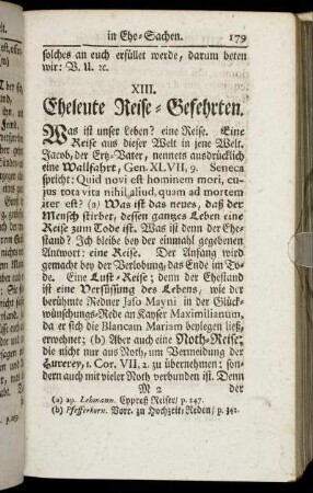 XIII. Eheleute Reise-Gefehrten. - XIV. Die Fruchtbringende Ehe-Gesellschafft.