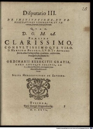 Classis II. disp. III. de institutione et ex heredatione liberorum, et parentum, fratrum, item et sororum