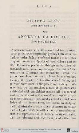 Filippo Lippi: Born 1400, died 1469; and Angelico da Fiesole: Born 1387, died 1455