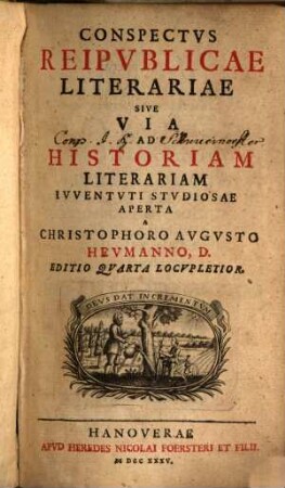 Conspectvs Reipvblicae Literariae Sive Via Ad Historiam Literariam Ivventvti Stvdiosae